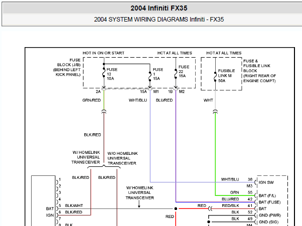2004年英菲尼迪FX35倒车后视镜线路图