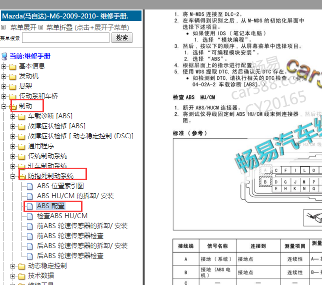 2009-2010年马自达6 ABS针脚