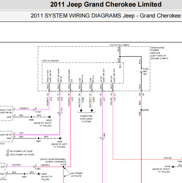 2011年JEEP大切诺基室内灯电路图