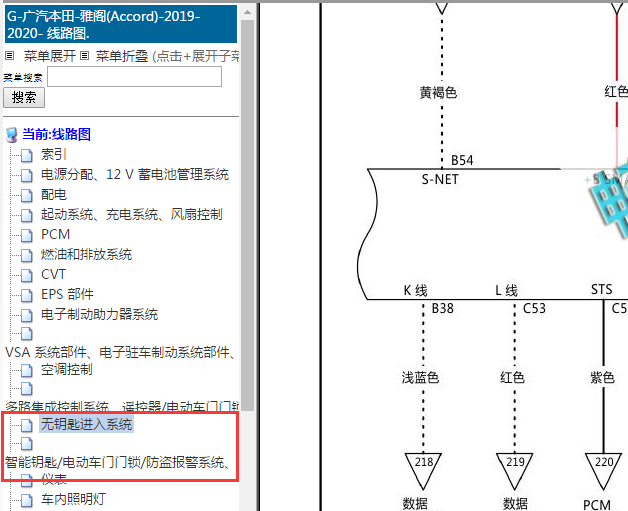 2019-2020年本田雅阁无钥匙电路图