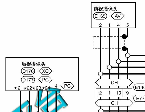 2017-2018年日产奇骏倒车摄像电路图