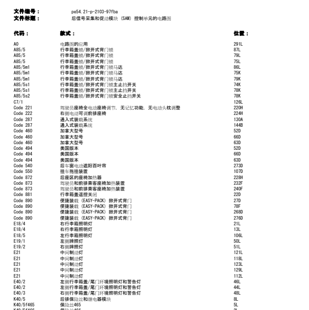 奔驰C260L的后SAM电路图