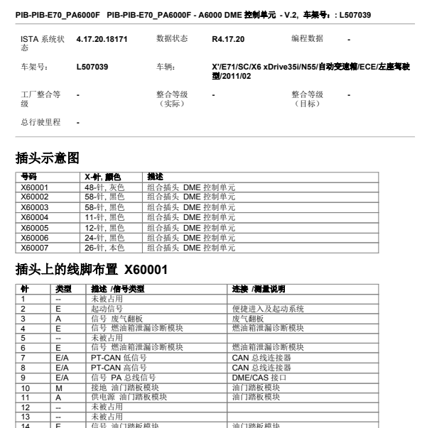 2011年宝马X6发动机电脑针脚图