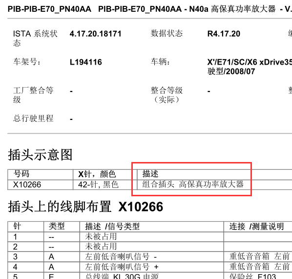 2008年宝马X6功率放大器针脚
