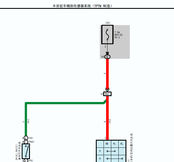 2015年丰田卡罗拉倒车雷达电路图