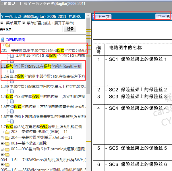 2007年大众速腾仪表左下方保险盒分配