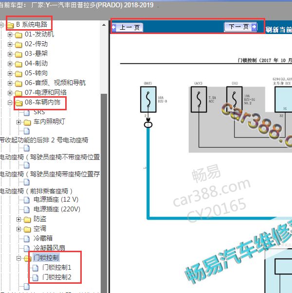 2018-2019年丰田普拉多中控锁电路图