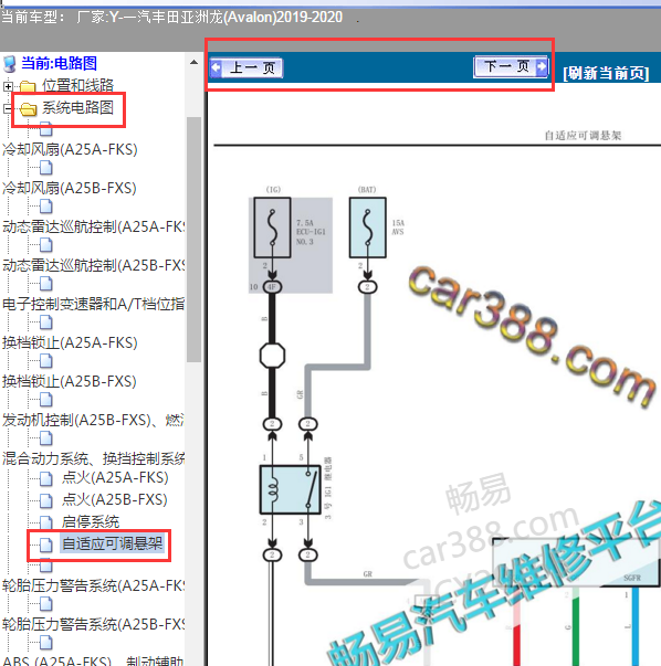 2019年丰田亚洲龙悬架电路图