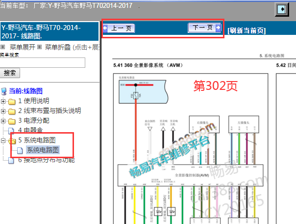 2014-2017年野马T70 全景影像电路图