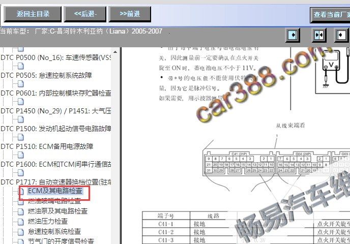 2005-2007年铃木利亚纳发动机针脚