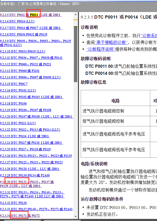 2011年雪佛兰科鲁兹故障码解析