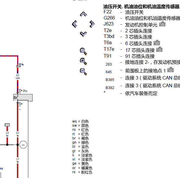 大众途锐 CASA发动机机油油位传感器电路图