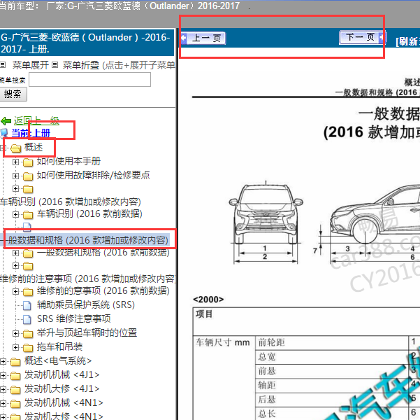 2017年三菱欧蓝德钣金数据