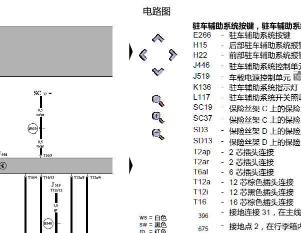 2009年大众迈腾驻车辅助电路图