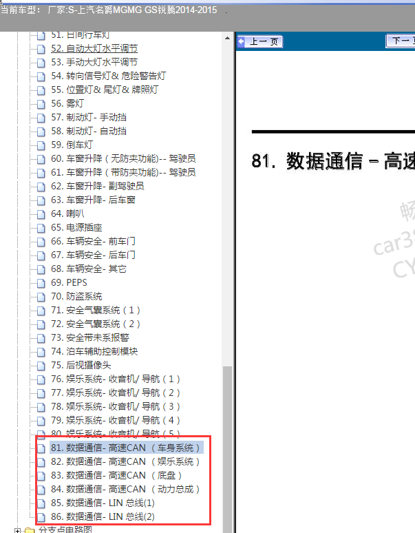 15年名爵锐腾GS网关线路图