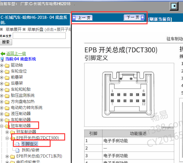 2018年哈弗H6  EPB手刹针脚资料