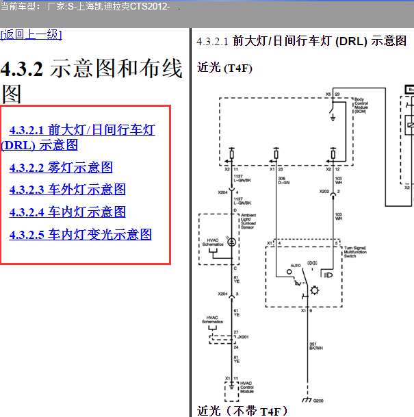 2012年凯迪拉克 CTS照明电路图