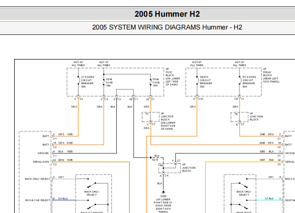 2005年悍马H2座椅加热电路图