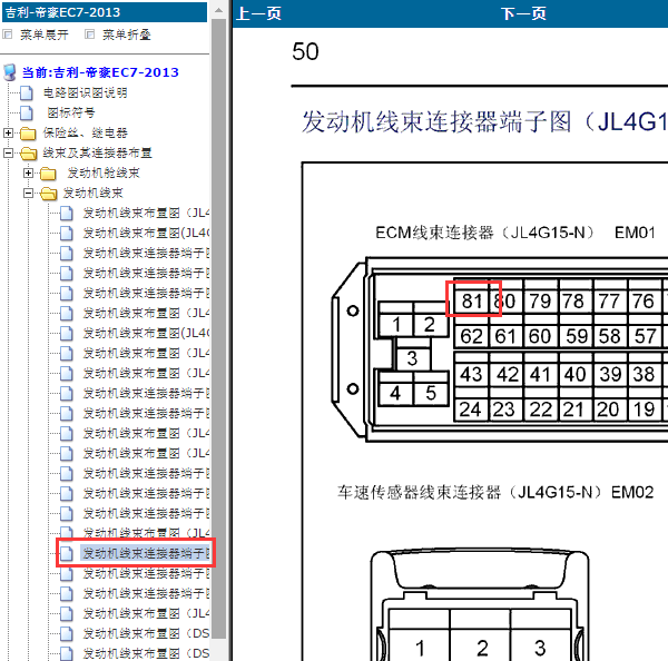 2014年吉利EC7发动机针脚