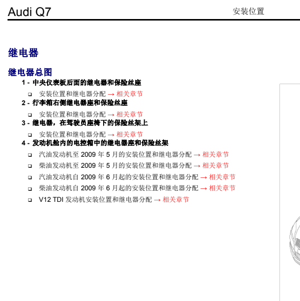 2013年奥迪Q7全车继电器位置