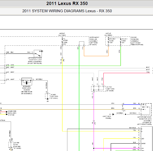 2011年雷克萨斯RX350 车窗电路图