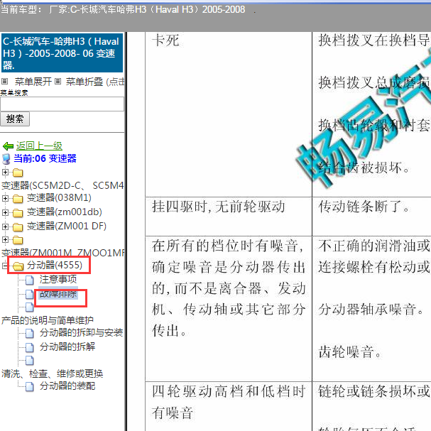 2005-2008年长城H3 分动箱故障资料
