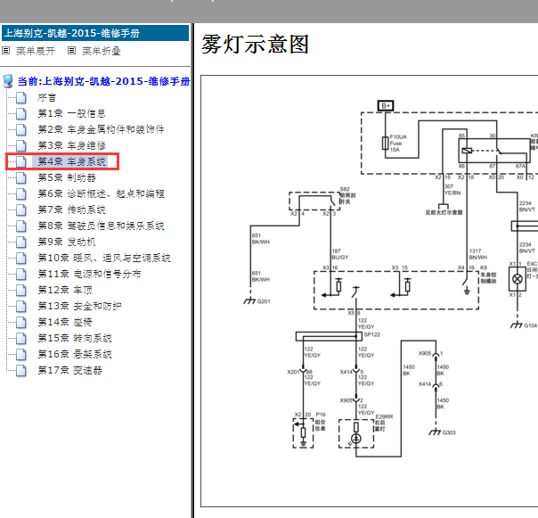 2015年别克凯越雾灯电路图