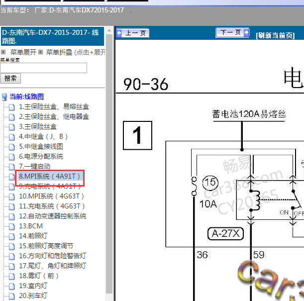 2015-2017年东南DX7  4A91T发动机电路图