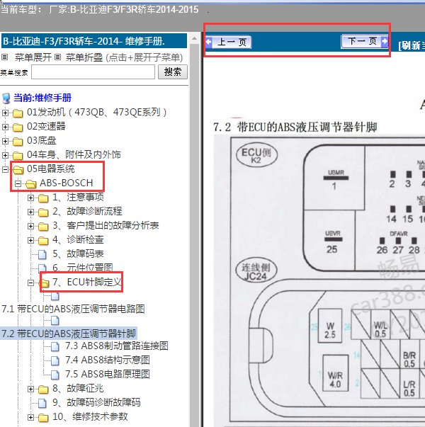 2015年比亚迪F3 ABS泵的针脚