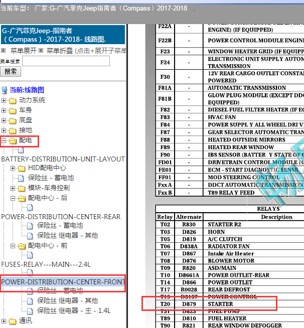 2017-2018年吉普指南者启动继电器位置
