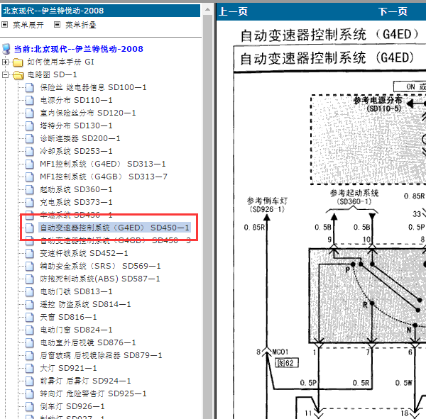 2008年现代伊兰特变速箱电路图