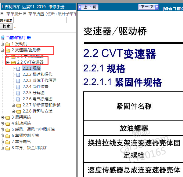 2019年吉利远景S1CVT变速箱维修手册