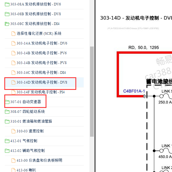 2018年路虎揽胜发动机与变速箱电路图