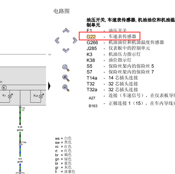 2003年大众宝来G22车速表传感器线路图