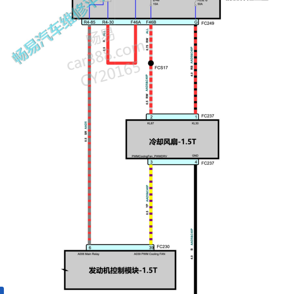2020-2021年上汽名爵MG5 1.5T发动机冷却风扇电路图