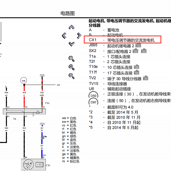 2011年大众途锐发电机线路图