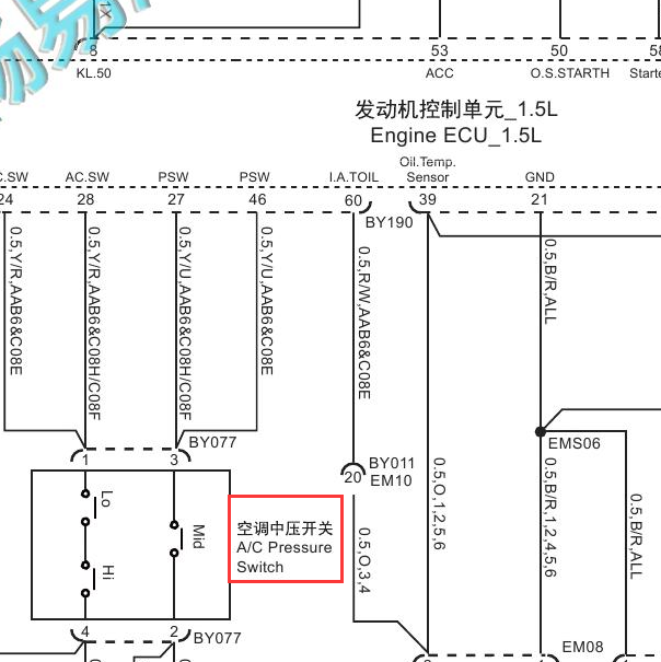 2017-2018年上汽名爵ZS空调压力开关.