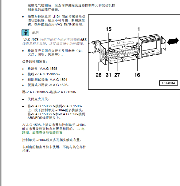 奥迪A6 ABS 31针针脚.