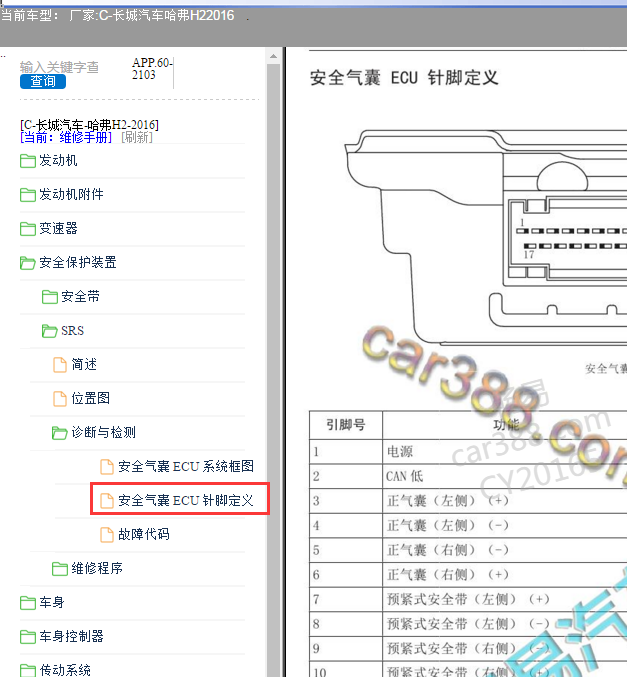 16年哈弗H2安全电脑针脚定义图