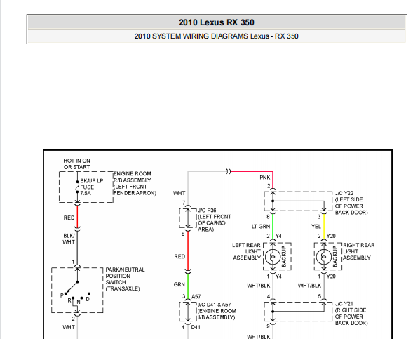 2010年雷克萨斯RX350灯光电路图和保险丝资料