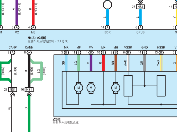 17年雷克萨斯RX450HL 左侧倒车镜电路图