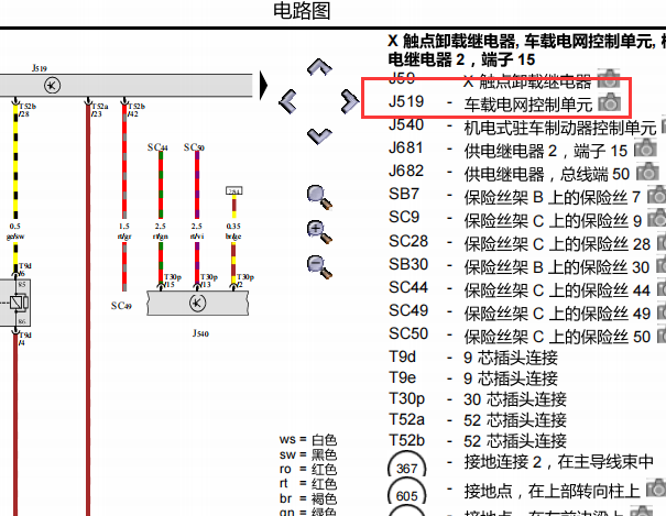 2010年大众途观J519车载电网控制单元电路图