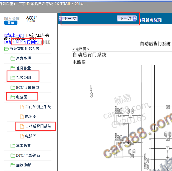 2014年日产奇骏尾门电路图