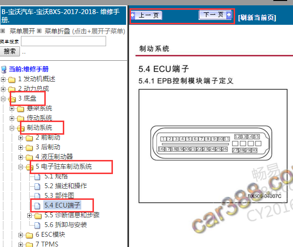 2017-2018年宝沃BX5电子手刹针脚资料