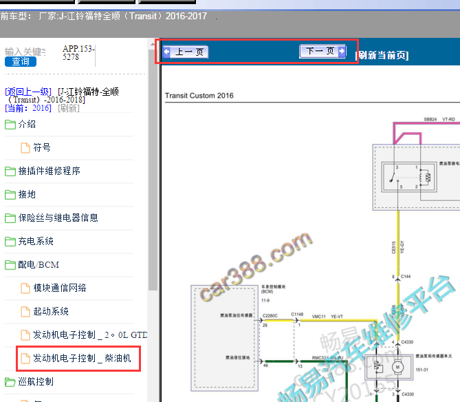 2016-2017年福特全顺发动机电路图