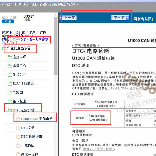 2015年日产轩逸故障码U1000解析