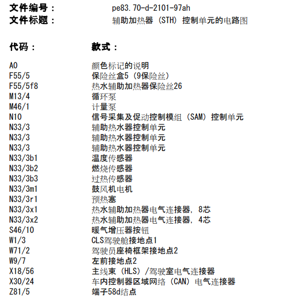 2013年奔驰斯宾特驻车加热电路图