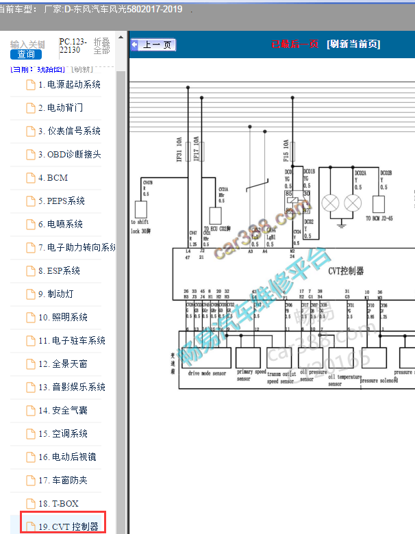 2018年风光580变速箱电路图