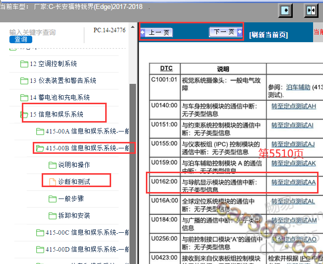 2017-2018年福特锐界U0162故障码资料