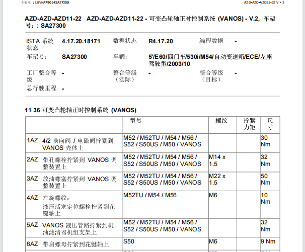 2004年宝马530i  发动机正时和扭矩